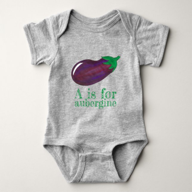 A is for Aubergine Eggplant Vegetable ABCs  Baby Bodysuit (Front)