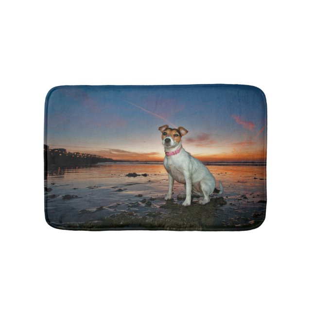 A Jack Russell Sitting Beach | Brighton Beach Bath Mat (Front)
