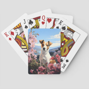 A Jack Russell Terrier's Floral Haven Playing Cards