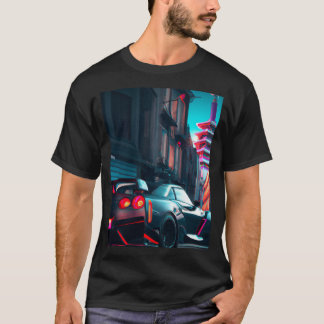 A Japanese car - on a neon road - a Japanese city  T-Shirt