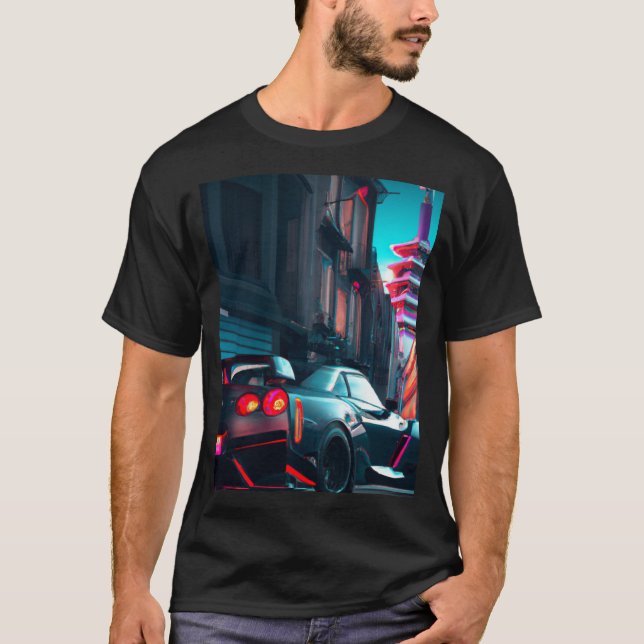 A Japanese car - on a neon road - a Japanese city  T-Shirt (Front)