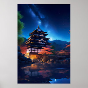 A Japanese Castle Amidst the Stars Poster