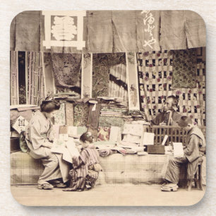 A Japanese cloth store, c.1890 (hand coloured phot Coaster