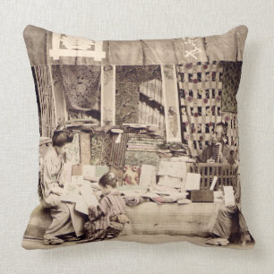 A Japanese cloth store, c.1890 (hand coloured phot Cushion