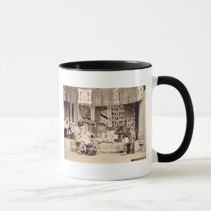 A Japanese cloth store, c.1890 (hand coloured phot Mug