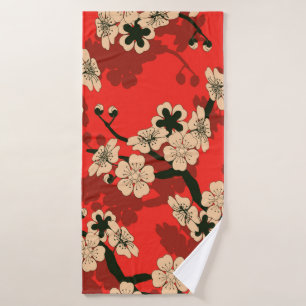 a Japanese style seamless tile with a cherry tree  Bath Towel