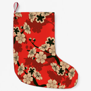 a Japanese style seamless tile with a cherry tree Small Christmas Stocking