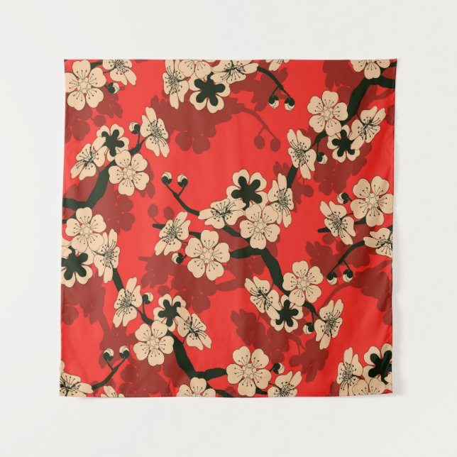 a Japanese style seamless tile with a cherry tree  Tapestry (Front)