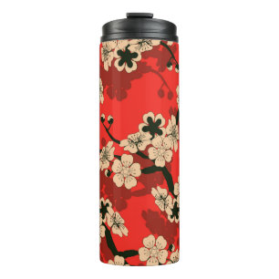 a Japanese style seamless tile with a cherry tree  Thermal Tumbler