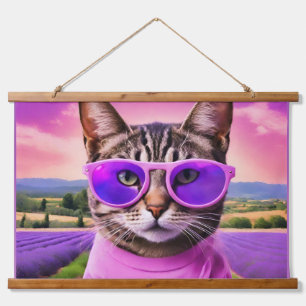 A jazzy cat in lavender field Hanging Tapestry