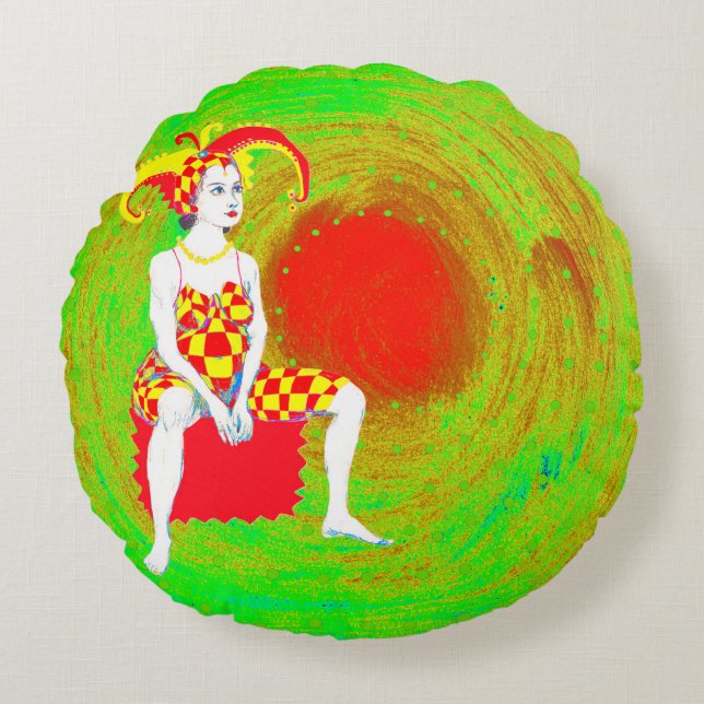 A jester queen round cushion (Front)