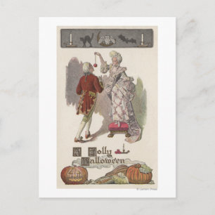 A Jolly Halloween Restoration Dressed Couple Holiday Postcard