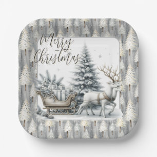 A Journey Through Winter Pines Paper Plate