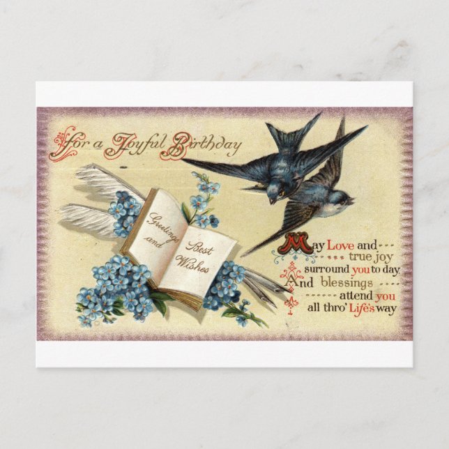 A Joyful Birthday Vintage 1913 Repro Postcard (Front)