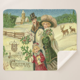 A Joyful Christmas Vintage Art Sherpa Blanket