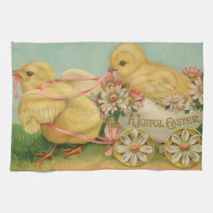 "A Joyful Easter" VIntage Postcard, ca. 1915 Tea Towel