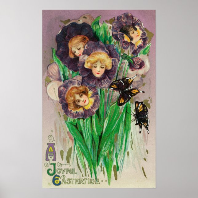 A Joyful Easter Violets with Women Heads Scene Poster (Front)