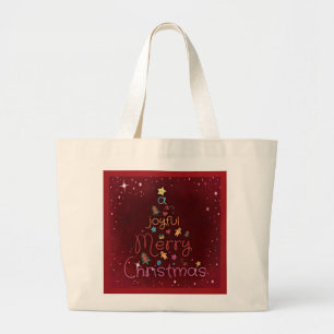 A Joyful Merry Christmas Greeting on Red Large Tote Bag