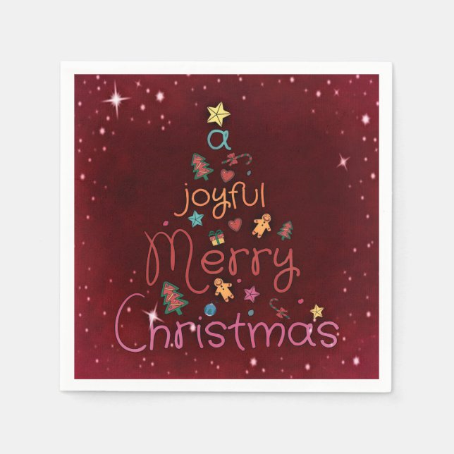 A Joyful Merry Christmas Greeting on Red Napkin (Front)