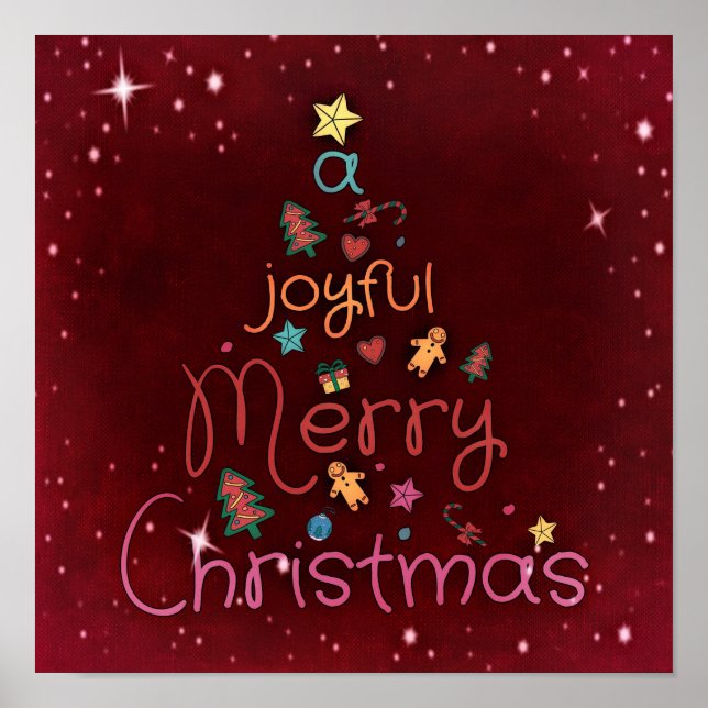 A Joyful Merry Christmas Greeting on Red Poster (Front)