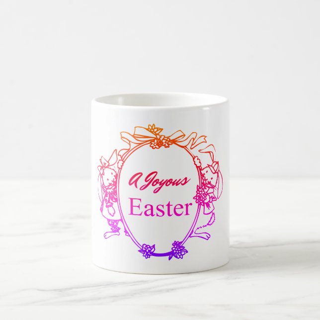 A Joyous Easter Cute Easter Bunnies Typography Coffee Mug (Center)