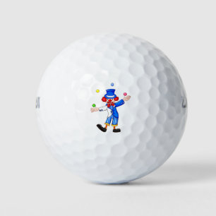 A juggling clown golf balls