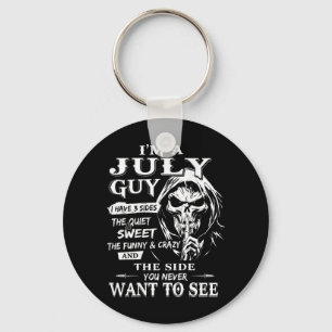 A July Guy Have 3 Sides - July Birthday On Back Key Ring
