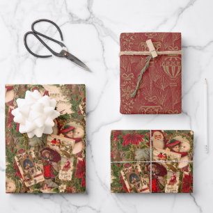 A Jumble of Victorian Holiday Postcards Wrapping Paper Sheet