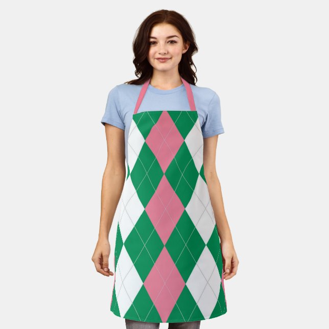 A.K.A. Pink & Green Argyle Apron (Worn)