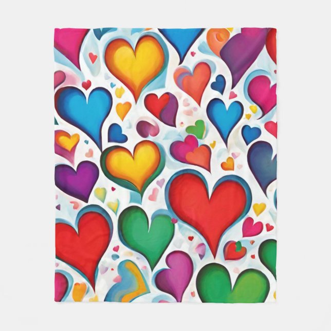 A Kaleidoscope of Colourful Hearts Fleece Blanket (Front)