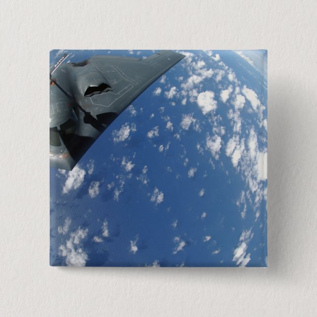 A KC-135 Stratotanker refuels a B-2 Spirit 15 Cm Square Badge (Front)