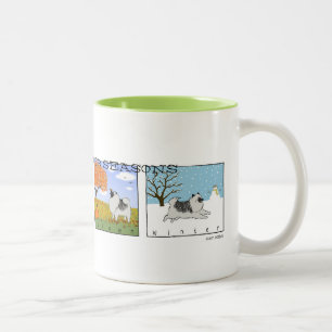 A Keeshond's Four Seasons   Keeshond Cartoon Dog Two-Tone Coffee Mug
