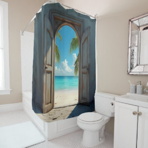 A key hole view of Caribbean beach Shower Curtain
