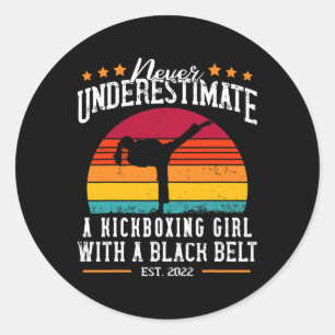 A Kickboxing Girl With A Black Belt Classic Round Sticker