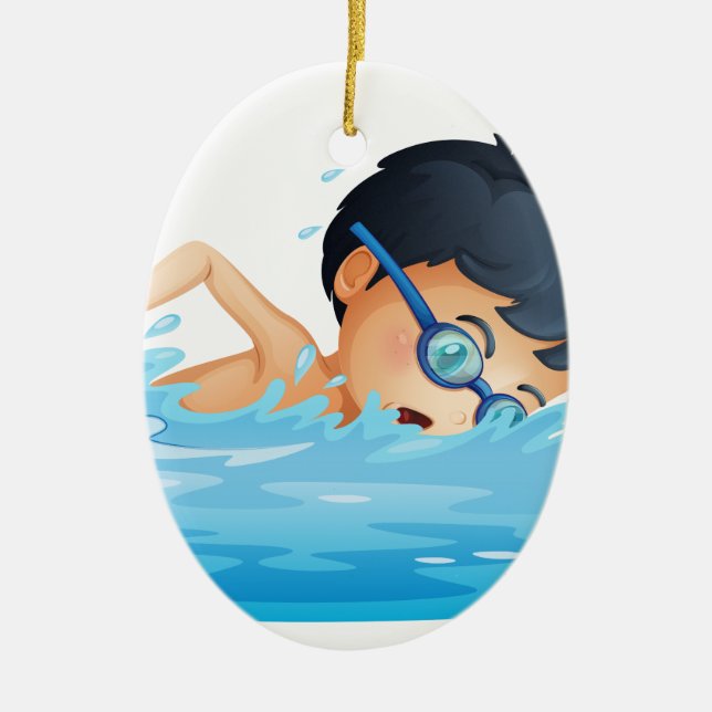 A kid swimming ceramic ornament (Front)