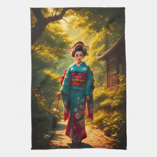 A Kimono's Radiance Tea Towel