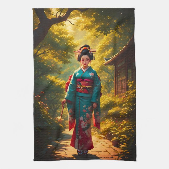 A Kimono's Radiance Tea Towel (Vertical)