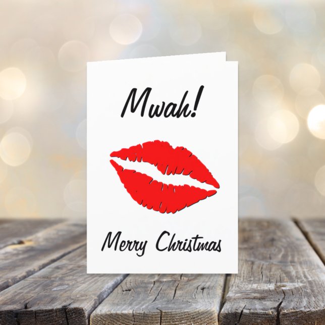 A Kiss for Christmas Red Lips Holiday Card (Creator Uploaded)