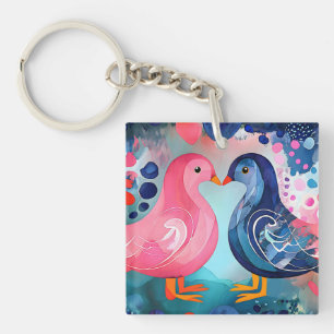 "A Kiss in Feathers" Happy Valentine's Day Key Ring