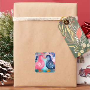 "A Kiss in Feathers" Happy Valentine's Day Square Sticker