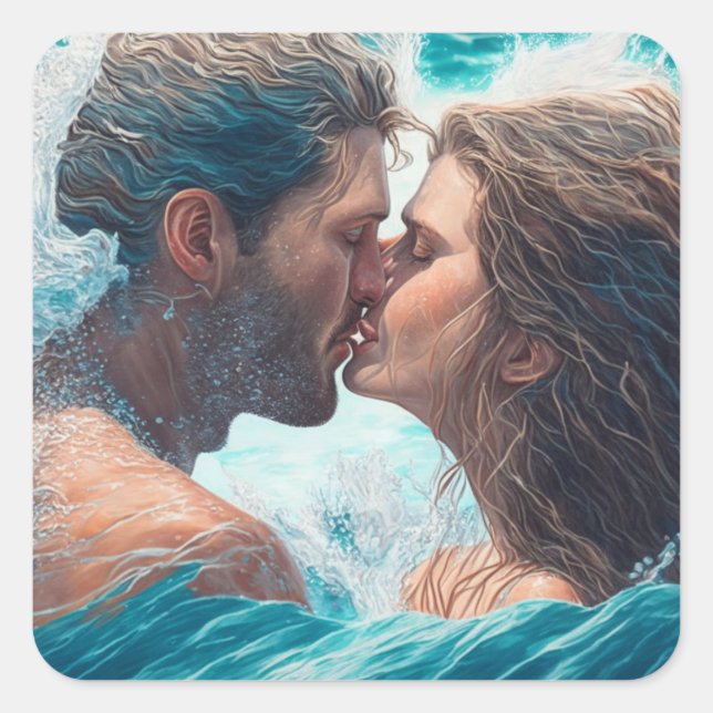 A Kiss in the Waves Square Sticker (Front)