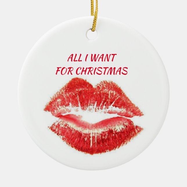 A KISS / MERRY CHRISTMAS ON OTHER SIDE   CERAMIC ORNAMENT (Front)