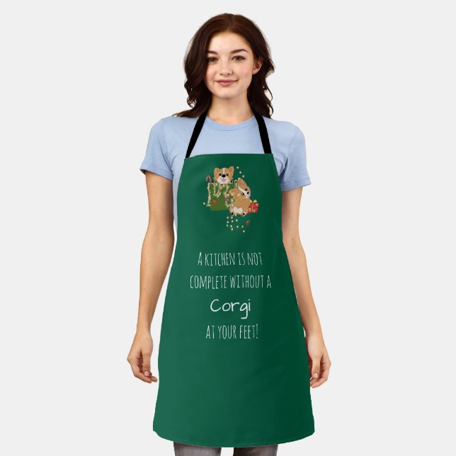 'A Kitchen Is Not Complete Without A Corgi' Gift Apron (Worn)