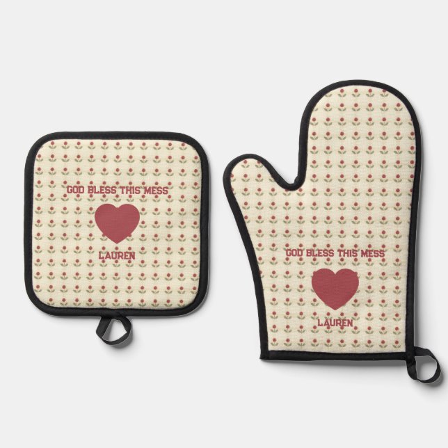A Kitchen Prayer Oven Mitt & Pot Holder Set (Front)