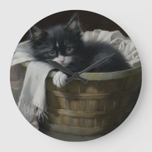 A Kittens Cozy Corner Large Clock
