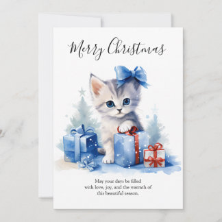A Kitten's Snowy Christmas Gift Holiday Card