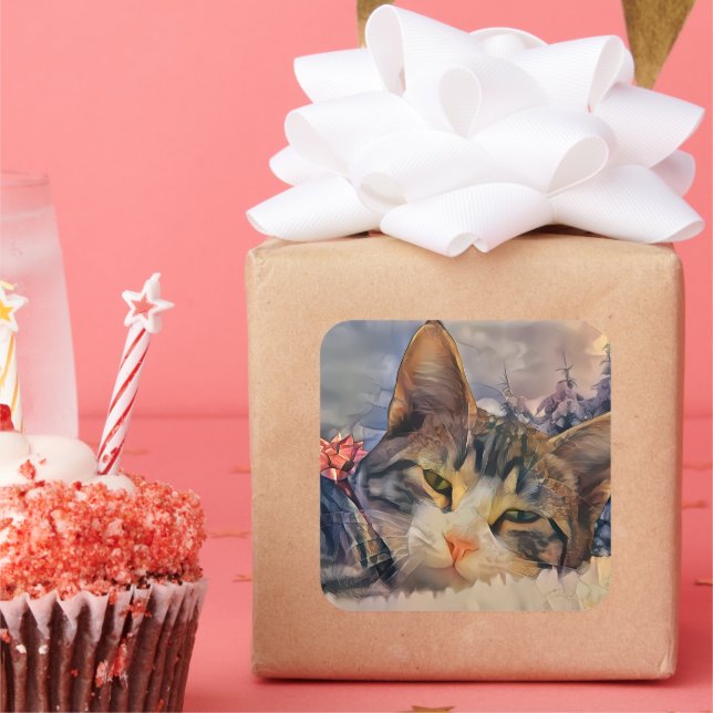 A Kitty Christmas Square Sticker (Party)