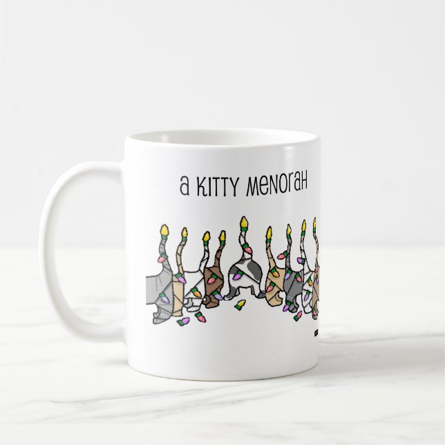 A Kitty Menorah for Hanukkah  Coffee Mug (Left)