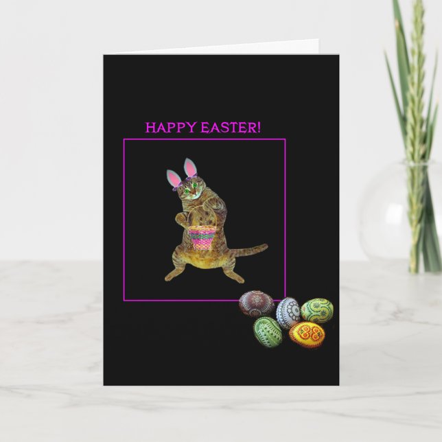 A kitty with bunny ears holiday card (Front)