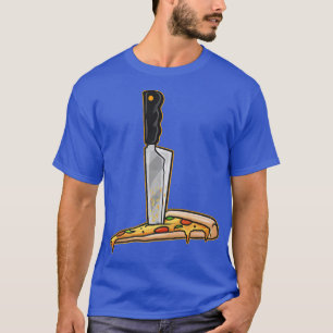 A Knife stuck in a Slice of Pizza and Horror T-Shirt